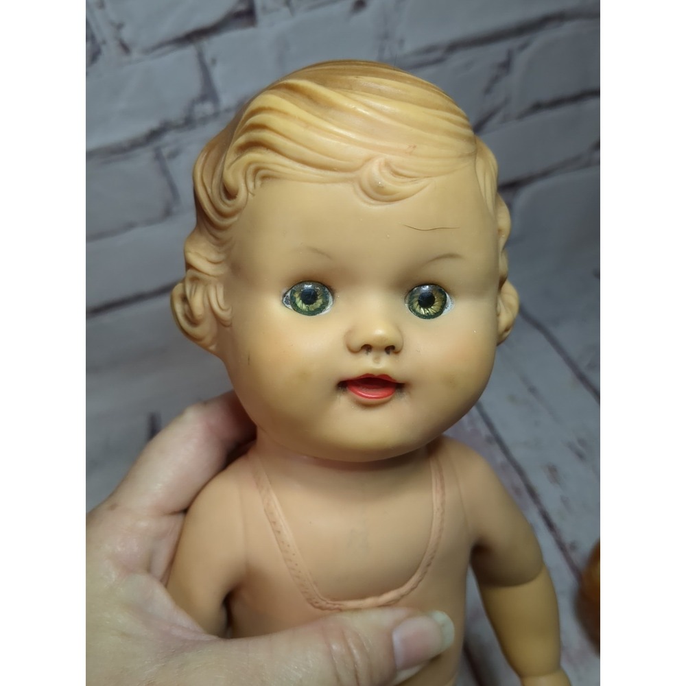 Vintage 50s Toy Lot Of 3 Ideal Toys Teddy Bear, Sun Rubber Doll & Squeaker Doll - Picture 8 of 11